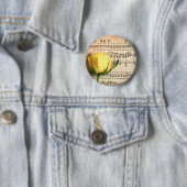 Blad Muziek Geel Rose Ronde Button 5,7 Cm (In situ)