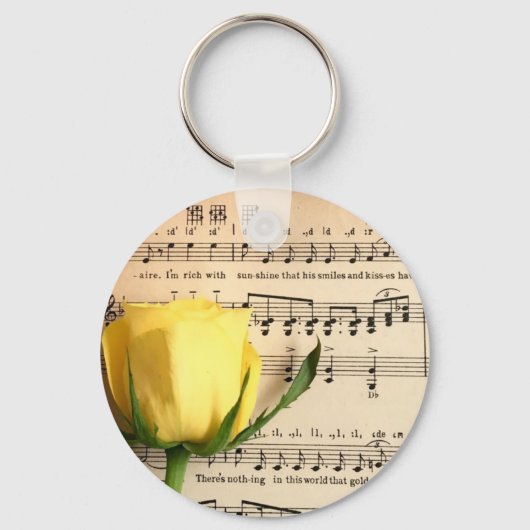Blad Muziek Geel Rose Sleutelhanger (Voorkant)