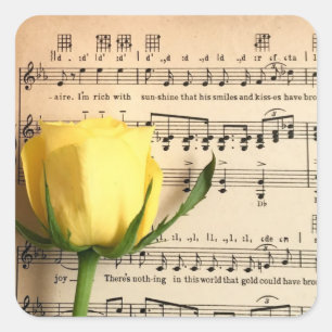 Blad Muziek Geel Rose Vierkante Sticker