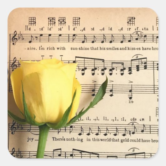 Blad Muziek Geel Rose Vierkante Sticker (Voorkant)