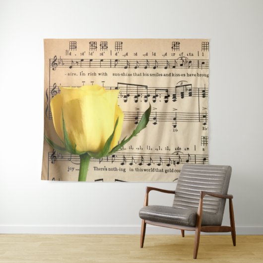Blad Muziek Geel Rose Wandkleed (In Situ (horizontaal))
