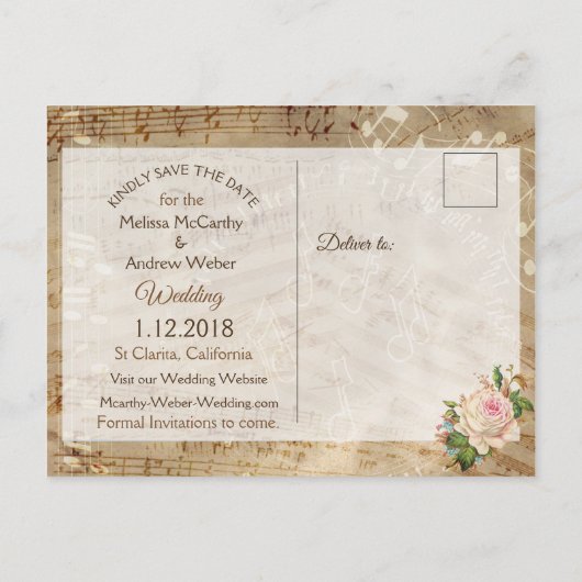 Blad Muziek opslaan Datum Briefkaart (Achterkant)