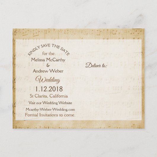 Blad Muziek Roze roze roze sla het Briefkaart Datu (Achterkant)