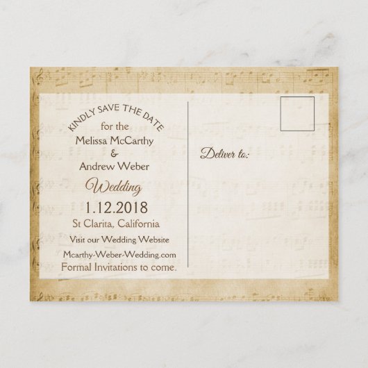 Blad Muziek Roze roze roze sla het Briefkaart Datu (Achterkant)