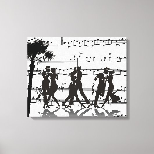 Blad Muziek Silhouette Dancers Palm Tree Canvas Afdruk (Voorkant)
