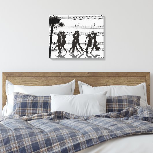 Blad Muziek Silhouette Dancers Palm Tree Canvas Afdruk (Insitu (Slaapkamer))