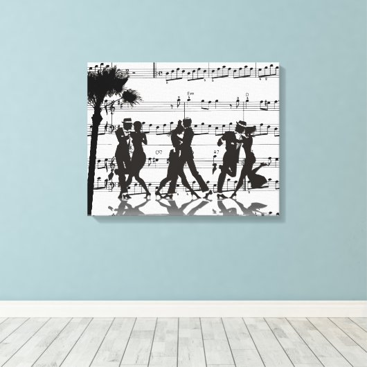 Blad Muziek Silhouette Dancers Palm Tree Canvas Afdruk (Insitu (Houten vloer))