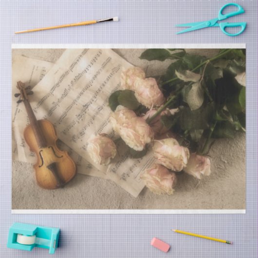 Blad Muziek Violin Flowers Romantic Decoupage Tissuepapier (Craft)