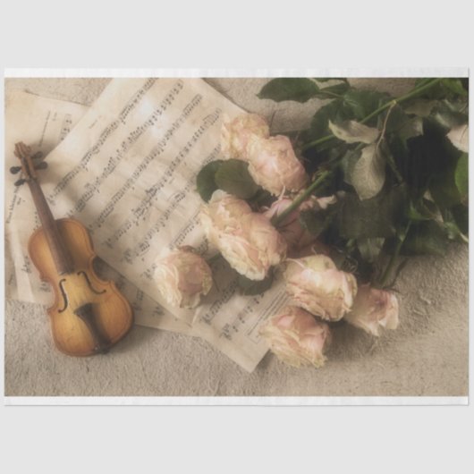 Blad Muziek Violin Flowers Romantic Decoupage Tissuepapier (Voorkant)