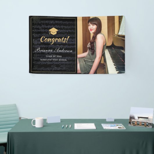 Blad Muziek zwart & gouden foto-Afstuderen Spandoek (Beurs)