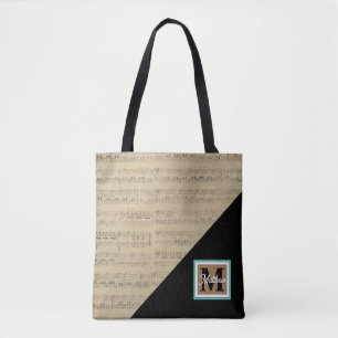 blad Muzieknotitie Muzikaans monogram Tote Bag