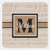 blad Muzieknotitie Muzikaans monogram Vierkante Sticker (Voorkant)