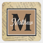  blad Muzieknotitie Muzikaans monogram Vierkante Sticker (Voorkant)