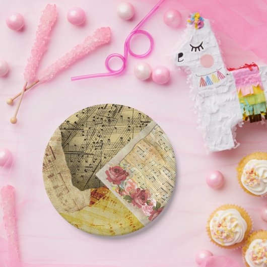  blad Muzieknotities Piano Roos Cake Papieren Bordje (Feest)