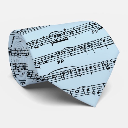 Blad muziekontwerp op blauw stropdas (Opgerold)