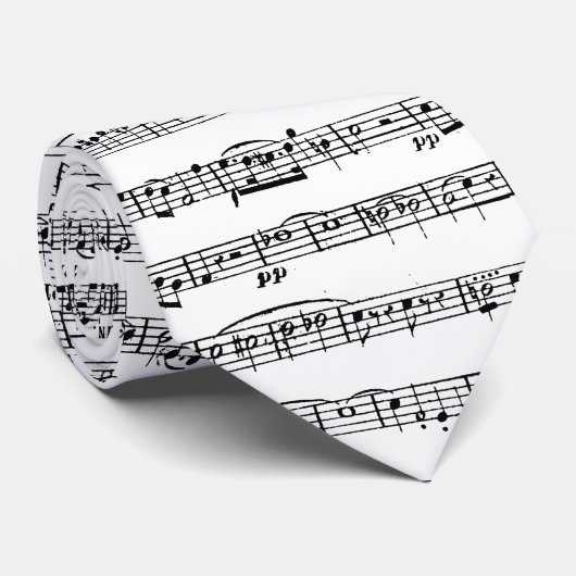 Blad muziekontwerp op wit stropdas (Opgerold)