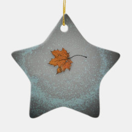 Blad op sneeuw keramisch ornament