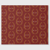 Blad ovaal monogram tekening goud op donkerrood cadeaupapier (Vlak)