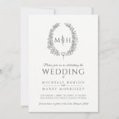 Blad ovale krans bruiloft houtskool grijs wit foto kaart (Voorkant)