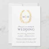 Blad ovale lijn art bruiloft donkerblauw goud wit kaart (Voorkant)