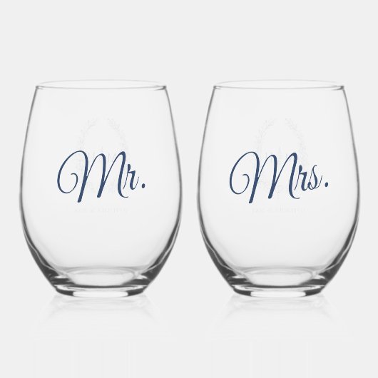 Blad ovale lijn art bruiloft marineblauw Drinkware Wijnglas Zonder Voet (Achterkant)