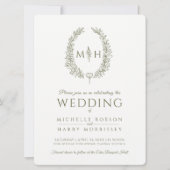 Blad ovale lijn art bruiloft olijfgroen en wit kaart (Voorkant)