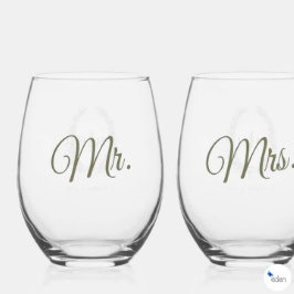 Blad ovale lijn art bruiloft Olijfgroen Wijnglas Zonder Voet