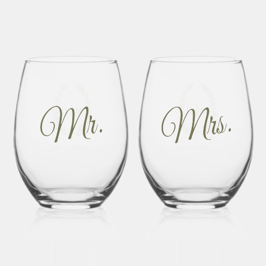 Blad ovale lijn art bruiloft Olijfgroen Wijnglas Zonder Voet (Achterkant)