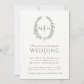 Blad ovale lijn art bruiloft olijfgroen wit foto kaart (Voorkant)