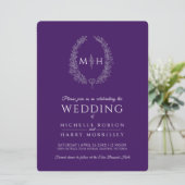 Blad ovale lijn art bruiloft zilver paarse en wit kaart (Staand voorkant)