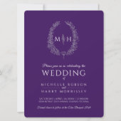 Blad ovale lijn art bruiloft zilver paarse en wit kaart (Voorkant)