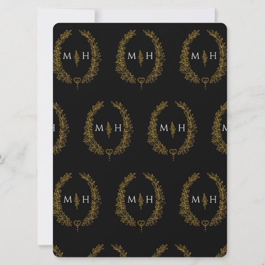 Blad ovale lijn art bruiloft zwart en goud op wit kaart (Achterkant)