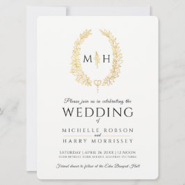 Blad ovale lijn art bruiloft zwart en goud op wit kaart