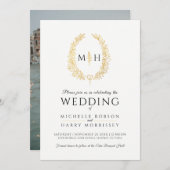 Blad ovale lijn art bruiloft zwart en goud op wit kaart (Voorkant / Achterkant)