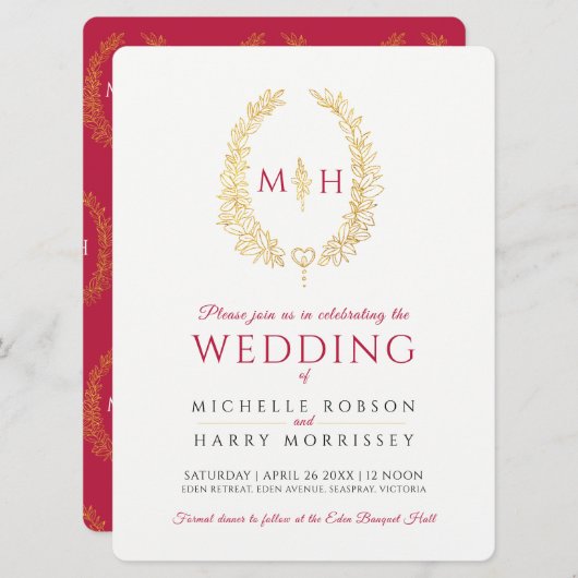 Blad ovale lijn art bruiloft zwart rood goud op wi kaart (Voorkant / Achterkant)