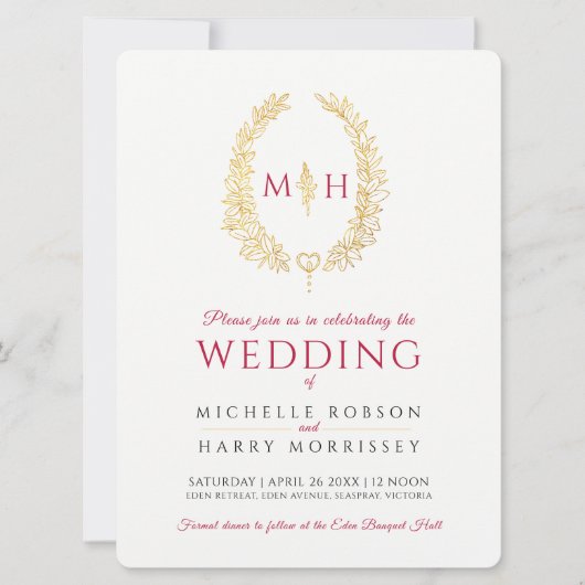 Blad ovale lijn art bruiloft zwart rood goud op wi kaart (Voorkant)