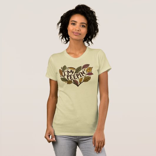 Blad Peeping Herfst bladeren Funny Leaf Peeper T-shirt (Voorkant volledig)