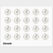 Blad:Persoonlijk Stof Blauw Monogram Trouw Ronde Sticker (Vel)