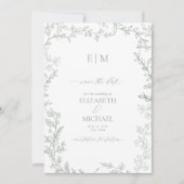 Blad Sage Groen Elegant Monogram Save the Date Kaart (Voorkant)