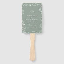Blad Sage Groen Elegant Monogram Trouwprogramma Handwaaier