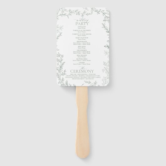 Blad Sage Groen Elegant Monogram Trouwprogramma Handwaaier (Achterkant)