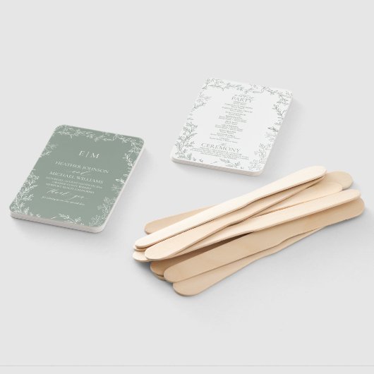 Blad Sage Groen Elegant Monogram Trouwprogramma Handwaaier (Niet-gemonteerd)