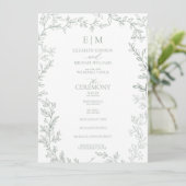Blad Salie Groen Elegant Monogram Bruiloft Programmakaart (Staand voorkant)