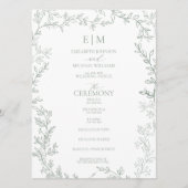 Blad Salie Groen Elegant Monogram Bruiloft Programmakaart (Voorkant)