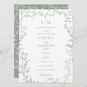 Blad Salie Groen Elegant Monogram Bruiloft Programmakaart