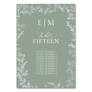 Blad Salie Groen Elegant Monogram Kaart