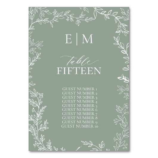 Blad Salie Groen Elegant Monogram Kaart (Achterkant)