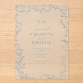 Blad Stoffig Blauw Monogram Post Bruiloft Brunch Acryl Uitnodigingen (Voorkant)