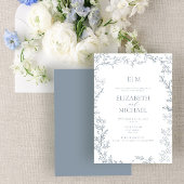 Blad Stoffig Blauw Monogram Post Bruiloft Brunch Kaart