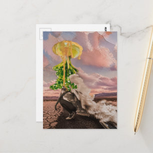 Blad UFO Komt Voor Haar Mixed Media Collage Briefkaart
